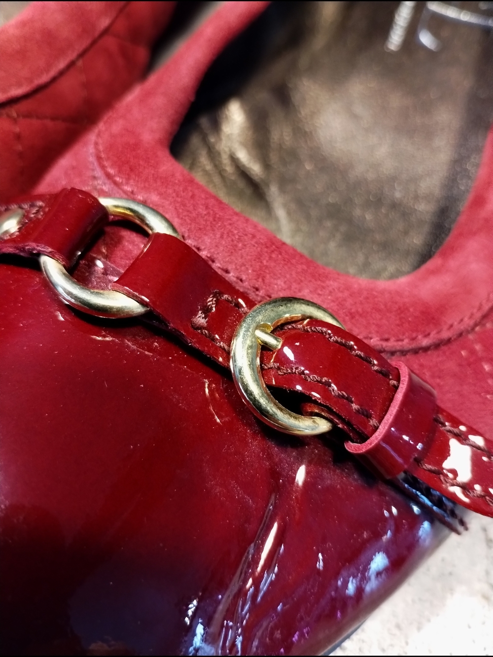 AGL Monika Cap Toe Flats Quilted Suede Patent Ruby 40 Italy - Picture 8 of 13